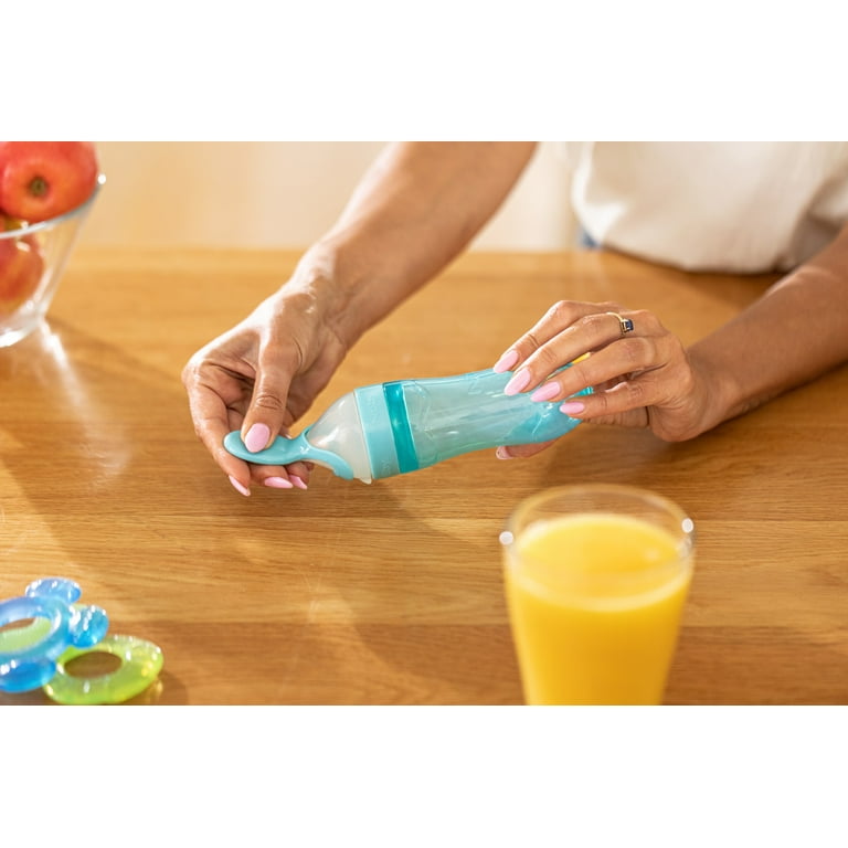 Nuby Silicone Squeeze Feeder Aqua Blue Baby Bottle, 3 fl oz