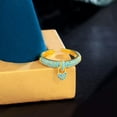 thumbnail image 6 of Heart Charm Ring CZ Open Cuff Bangle Yellow Gold Plated Blue Women Engagement, 6 of 9