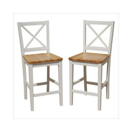 Virginia Cross-Back 24" Stool - Set of 2, White / Natural