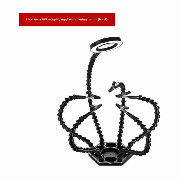 Aluminum Alloy Base Electronic Repair Workstation with Universal Flexible Hose, Fixer Clamp, and Magnifying Lamp – Versatile Welding Operation Table for Circuit Board Maintenance and Soldering Tasks