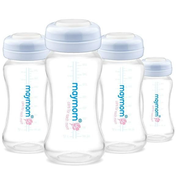 Maymom Wide Neck Breastmilk Storage Bottle 9oz/280mL, Re-markable SureSeal Disc, Blue 4pc