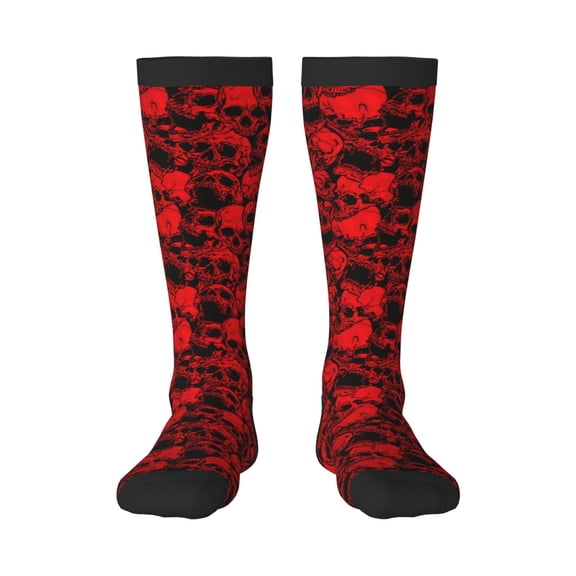 Hirioo Red Skulls 3 for Adult Stockings Breathable Sock Non-Pilling,Contrasting Color Design