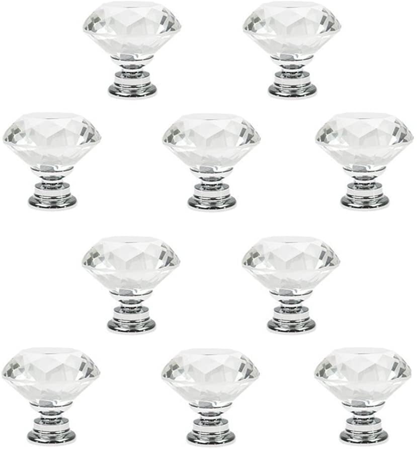 10X Crystal Glass Cabinet Knob Handle 40mm Diamond Shape Cupboard Door Pull 