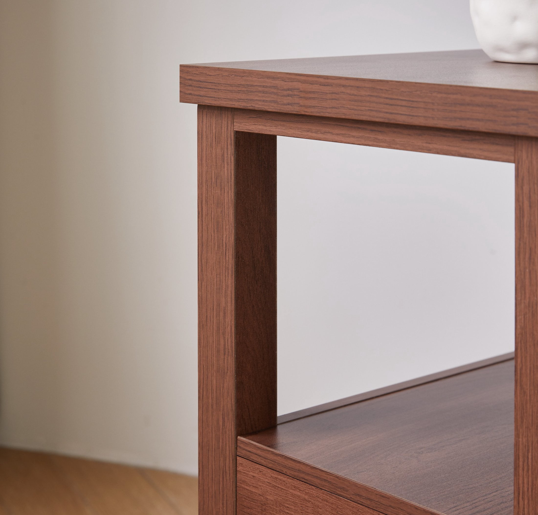 Noble House End Table with Charging Station, 2-Drawer Nightstand with AC Outlets, Walnut