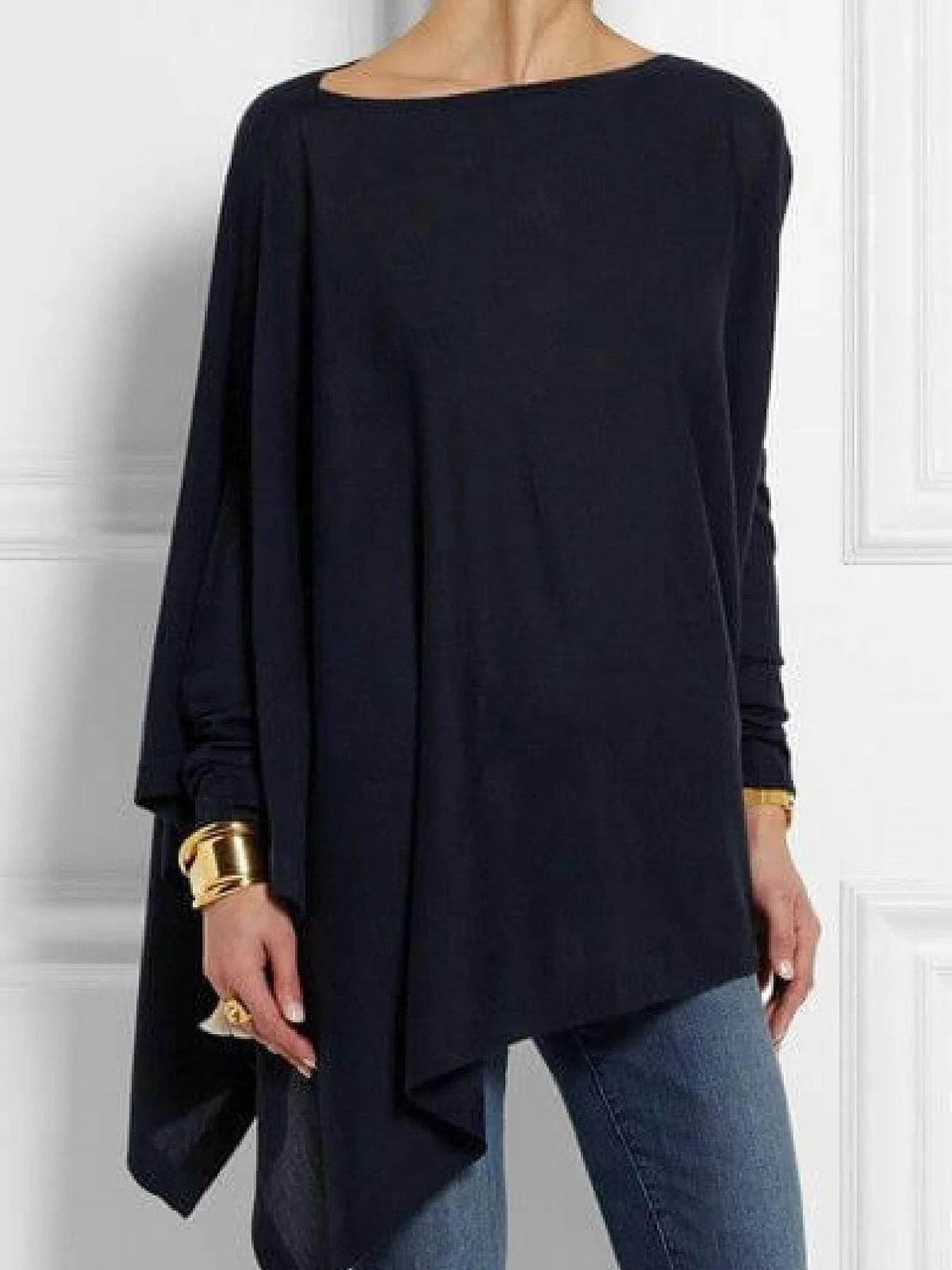 Women's Elegant Commuting Round Neck Long-Sleeved Irregular Solid Color Splicing Casual Loose Blouse