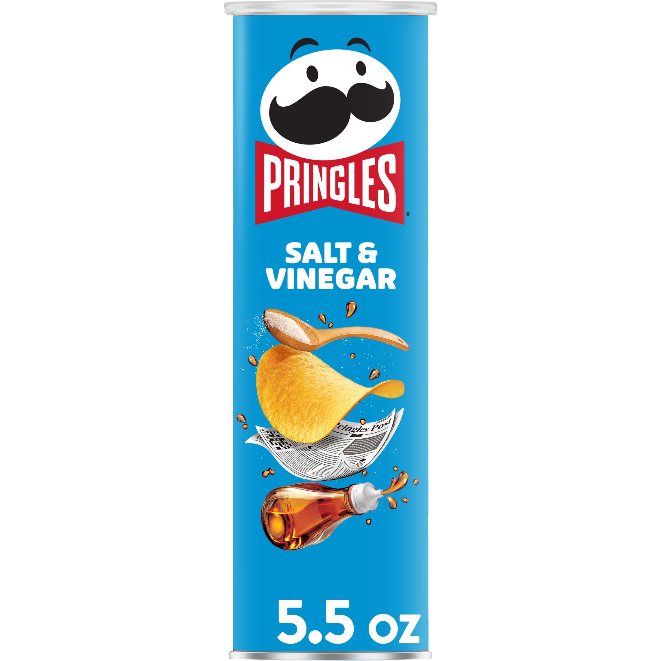 Pringles Salt and Vinegar Potato Crisps Chips, Lunch Snacks, 5.5 oz Canister
