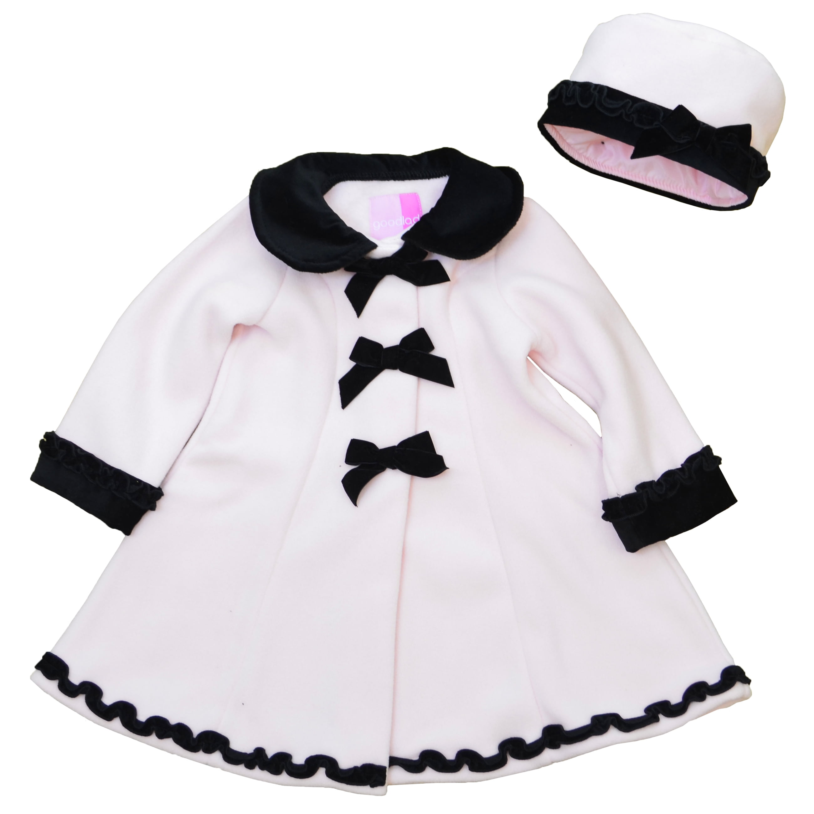 Good Lad Newborn//Infant Girls Creme Fleece Coat with Floral Embroidery and Matching Hat