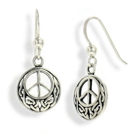 - Celtic Knot and Peace Sign Symbol Sterling Silver Hook Earrings