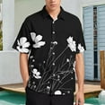 thumbnail image 2 of Mens Summer Black And White Ink Flower Shirts Button Down Short Sleeve Vintage Hawaiian Shirts with Pocket, 2 of 6