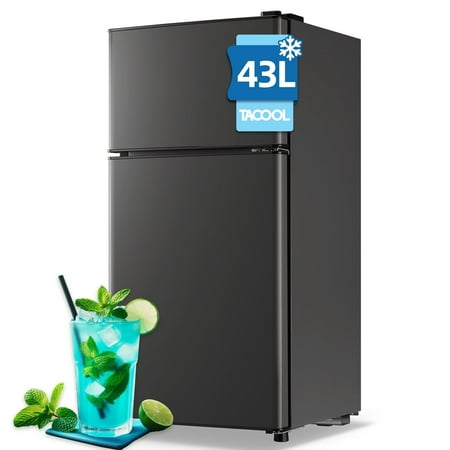 TACOOL Mini Refrigerator with Top Freezer 43 Liter Dual Door Small Refrigerator with 7-Level Adjustable Thermostat for Office  Grey