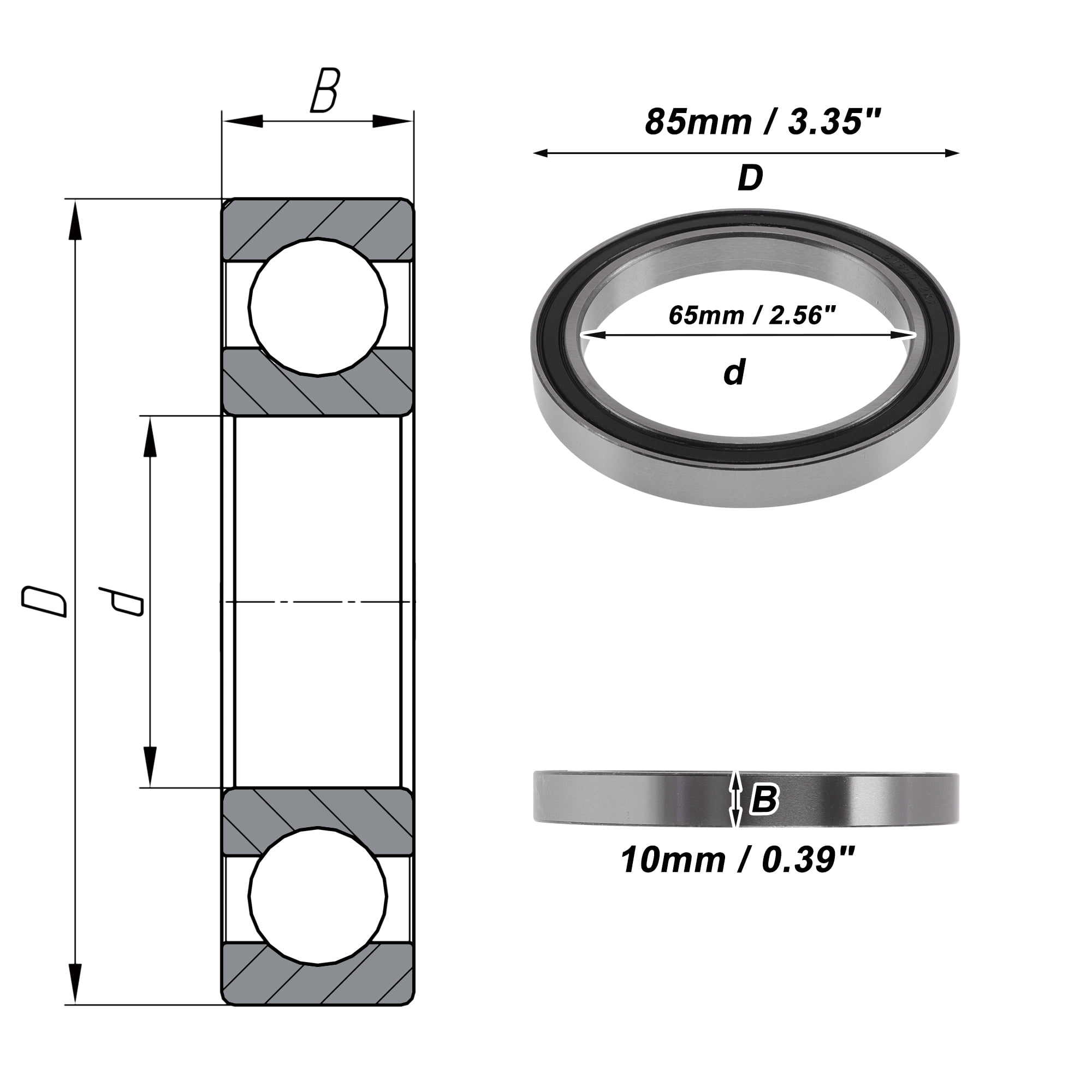 Unique Bargains 6813VV Deep Groove Ball Bearings 65x85x10mm P4 Double Rubber Seal Lubricated Bearings Car Scooter Skateboard Wheel Universal Silver Tone Black