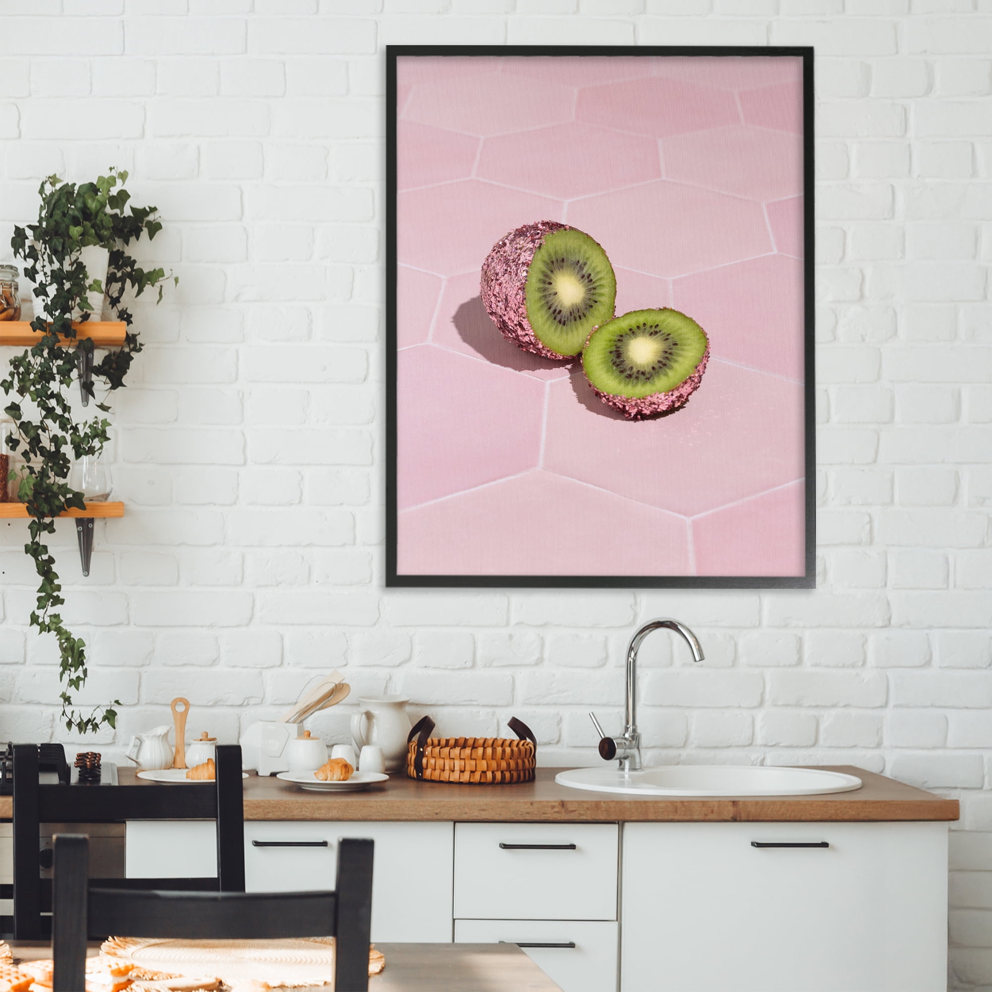 Stupell Industries Pink Glimmer Kiwi Black Framed Giclee Art, design by LISH Creative