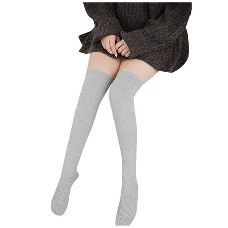 

KDDYLITQ Compression Warm Socks for Women Winter Soft Causal Thigh High Socks Light Gray One Size