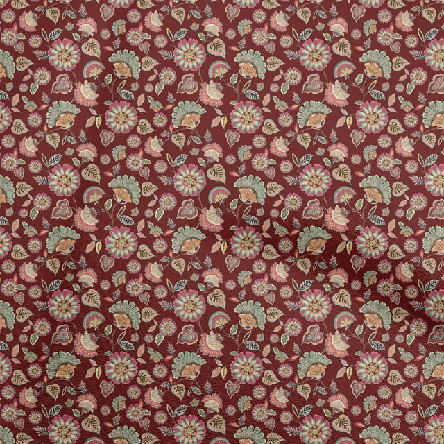 oneOone Viscose Chiffon Maroon Fabric Asian Suzani Craft Projects Decor Fabric Printed By The Yard 42 Inch Wide