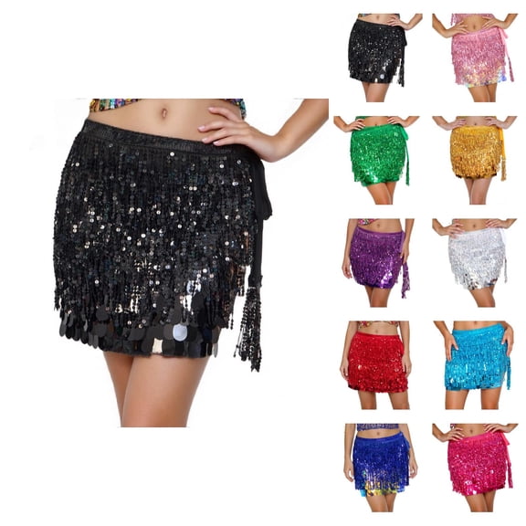 Sequin Fringe Skirts for Women Sparkly Belly Dance Skirt Glitter Sequin Tassel Skirt Mini Skirt Rave Outfits