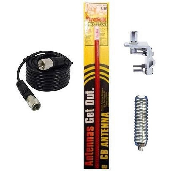 NEW FIRESTIK KW2, KW2 R 2FT RED CB ANTENNA, 18FT COAX, MOUNT, SPRING