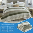 thumbnail image 6 of Bedduvit 100% Cotton Queen Size Quilt Set, Green Beige Brown Striped Lightweight Queen Quilt Bedspread for Bed, Farmhouse Breathable Queen Quilt Coverlet/Bedding Set for All Season, 3-Piece (98"x90"), 6 of 11