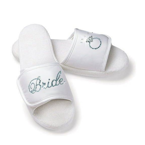 Bridal Slippers With Rhinestone Bride and Diamond Ring