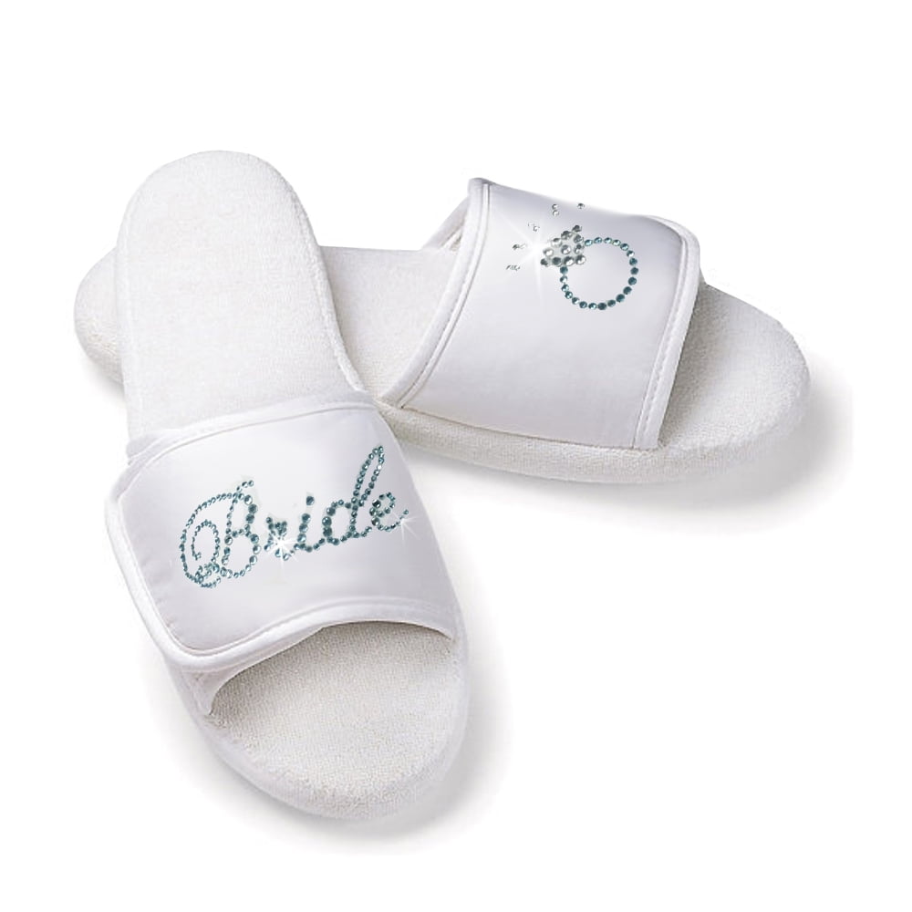 Classy Bride Bridal Slippers With Rhinestone Bride and Diamond Ring