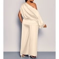 thumbnail image 3 of AURA Womens Satin Two Piece Set Asymmetrical Neck Top and Long Pants Casual Elegant Outfit, 3 of 4