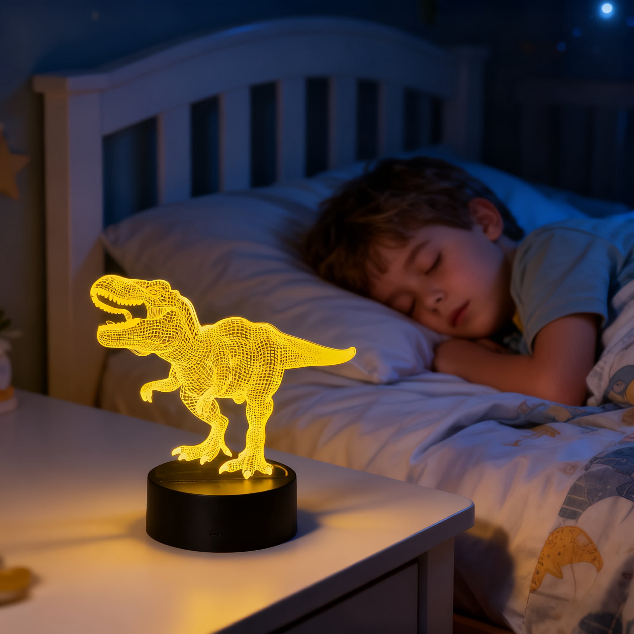 Dinosaur 3D Night Light 16 Colors Changing With Remote Touch Control Dimmable LED Lamp For Boys Kids Bedroom Ambient Mood Light Ideal Birthday Holiday Gift