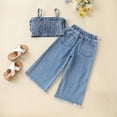 thumbnail image 3 of Coduop Kids Girls Denim Spaghetti Straps Bow Cami Crop Top Wide Leg Jeans Girls Trendy Clothes, 3 of 7