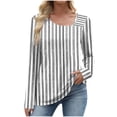 thumbnail image 4 of Moxiu Womens Fall Fashion 2023 Tops Long Sleeve Shirts for Women Striped Asymmetric Square Neck Tunic Tops Decorative Buttons Gray,XXL, 4 of 6