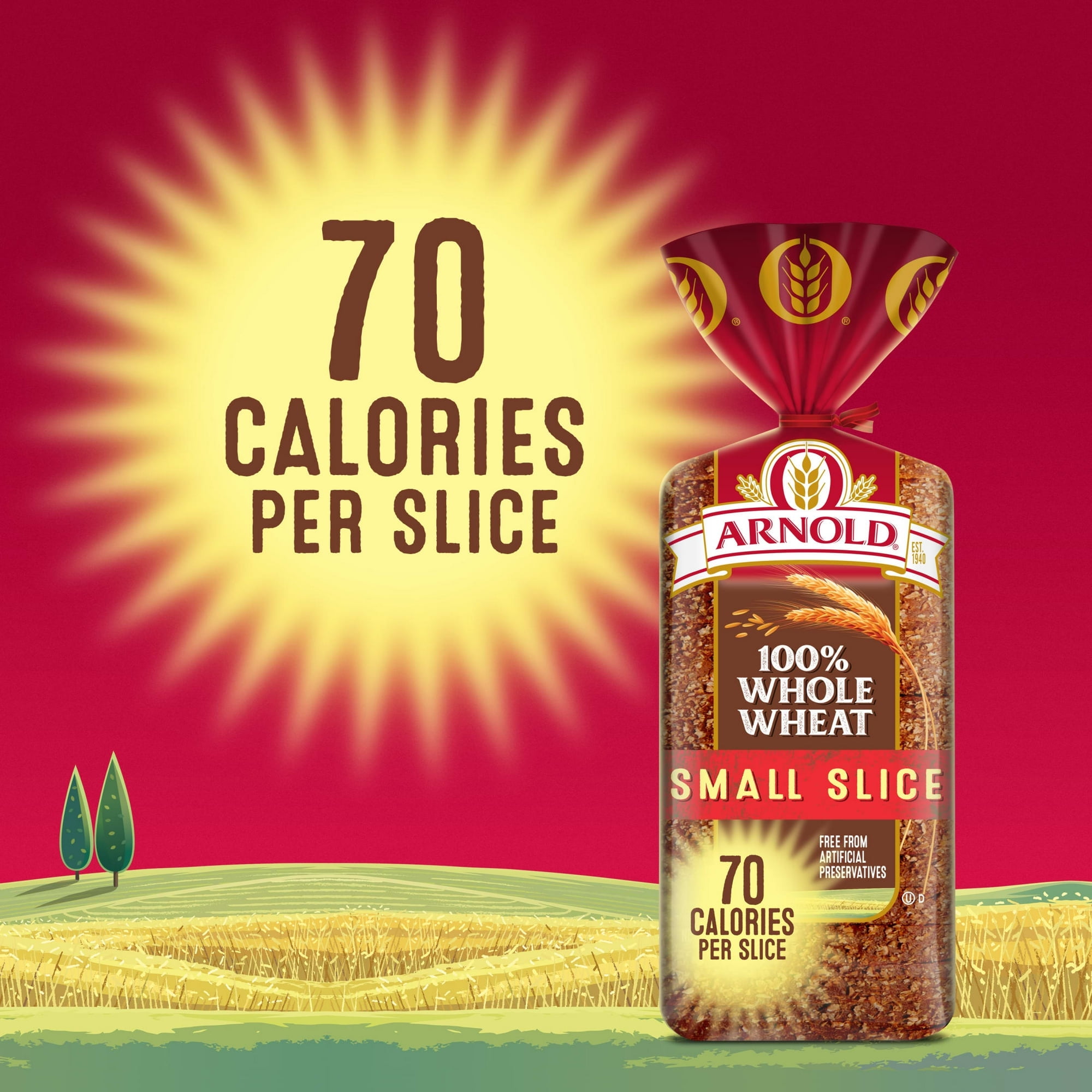 Arnold Small Slice Whole Wheat Bread 18 oz Soft Pre-Sliced Wheat Loaf (Pack of 2)