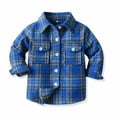 thumbnail image 2 of ZCFZJW Little Kids Toddler Baby Boy Girl Flannel Shirt Jacket Plaid Long Sleeve Lapel Button Down Shacket Fall Winter Warm Coat Outwear A#15-Blue 3-4 Years, 2 of 9