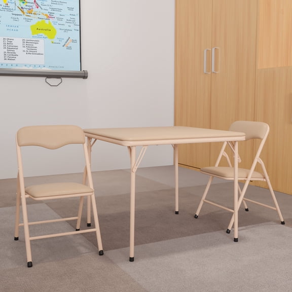 Flash Furniture Mindy Kids 5-Piece Folding Square Activity Table and Chairs Set, Tan