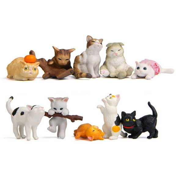 AYYUFE 10Pcs Mini Cartoon Cat Kitten Model Toys Ornaments Miniature Landscape