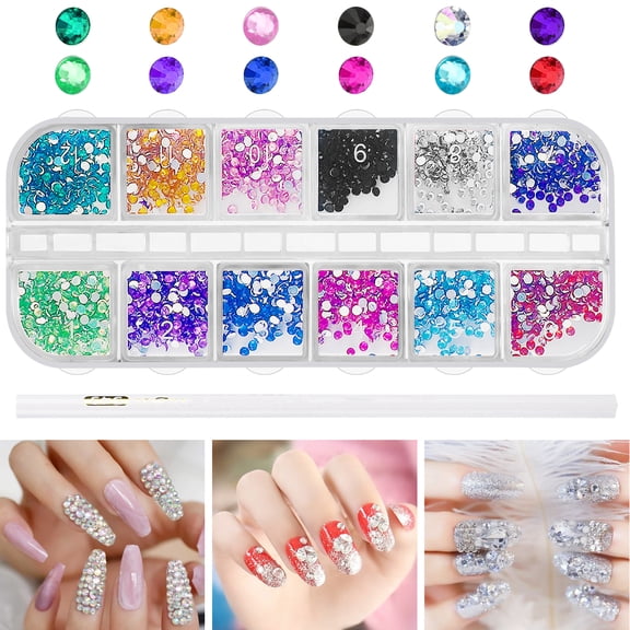 EEEkit 3000pcs Flat Back Gems Round Crystal Rhinestones, 12 Color 0.08inch Sparkling Rhinestones with Dotting Pen for Crafts Nail Face Art Clothes Shoes Bags DIY