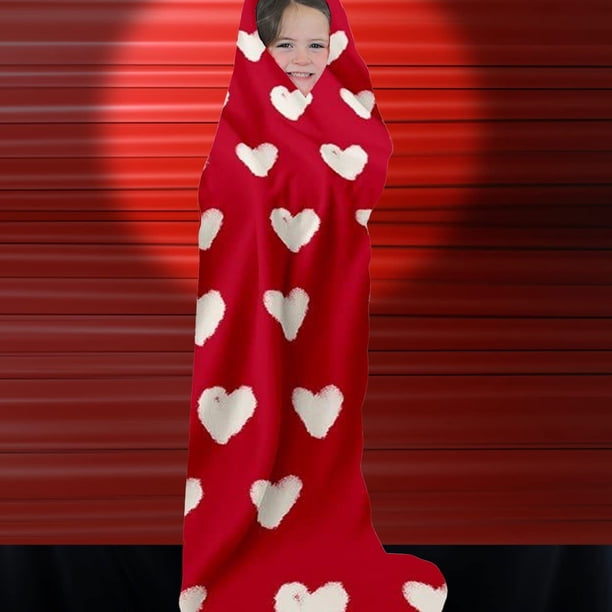 Manta de franela para sofá, manta de San Valentín, manta de forro polar suave y acogedora con corazones rojos, ideal para sofá, cama y descanso, ideal como regalo para niños.