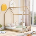 thumbnail image 3 of Gewnee Twin Size Floor Bed, Wood Twin House Bed with Rails for Toddler Kids,Natural, 3 of 8