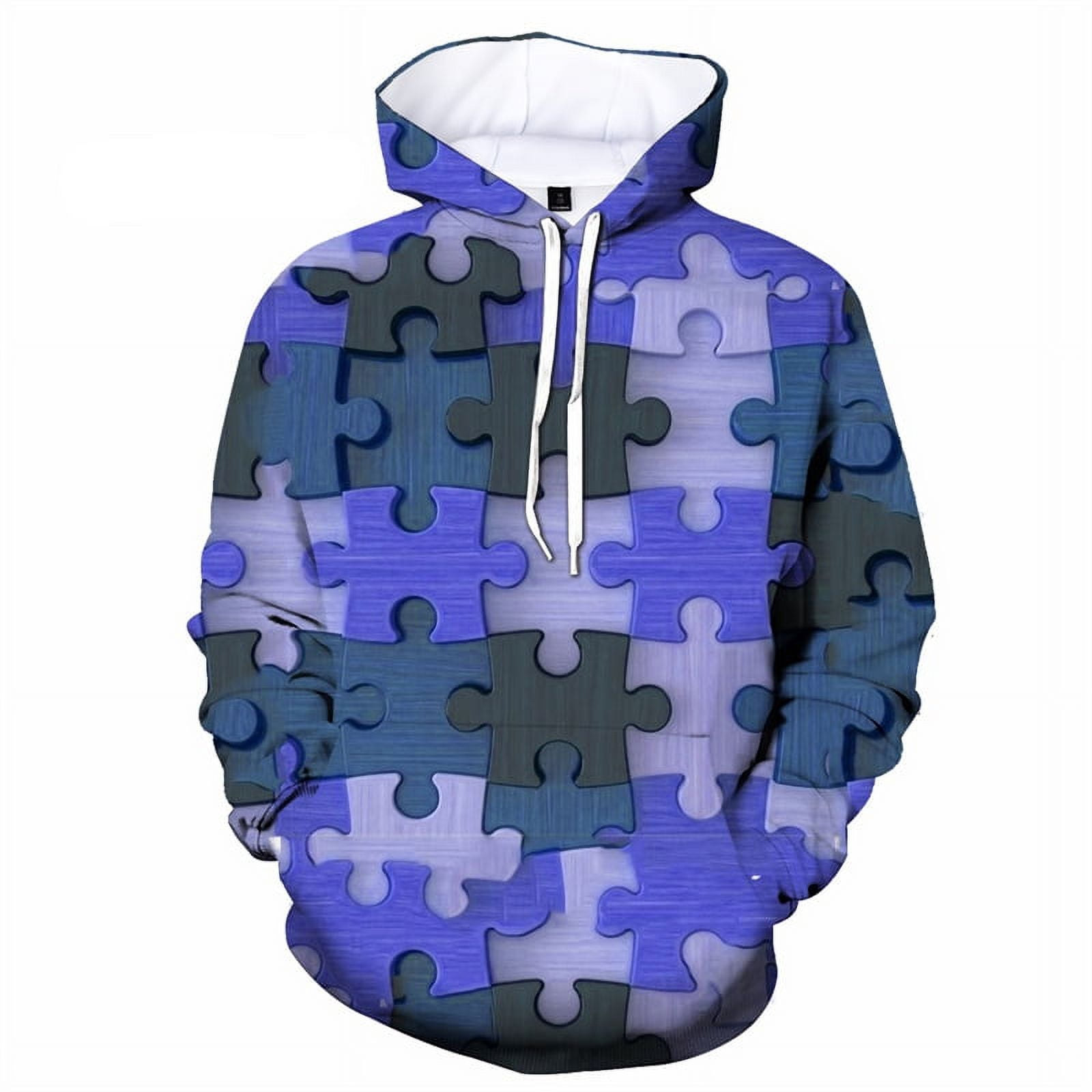 Fashion Multi Color Puzzle 3D Printed Hoodie For Men Long Sleeves
