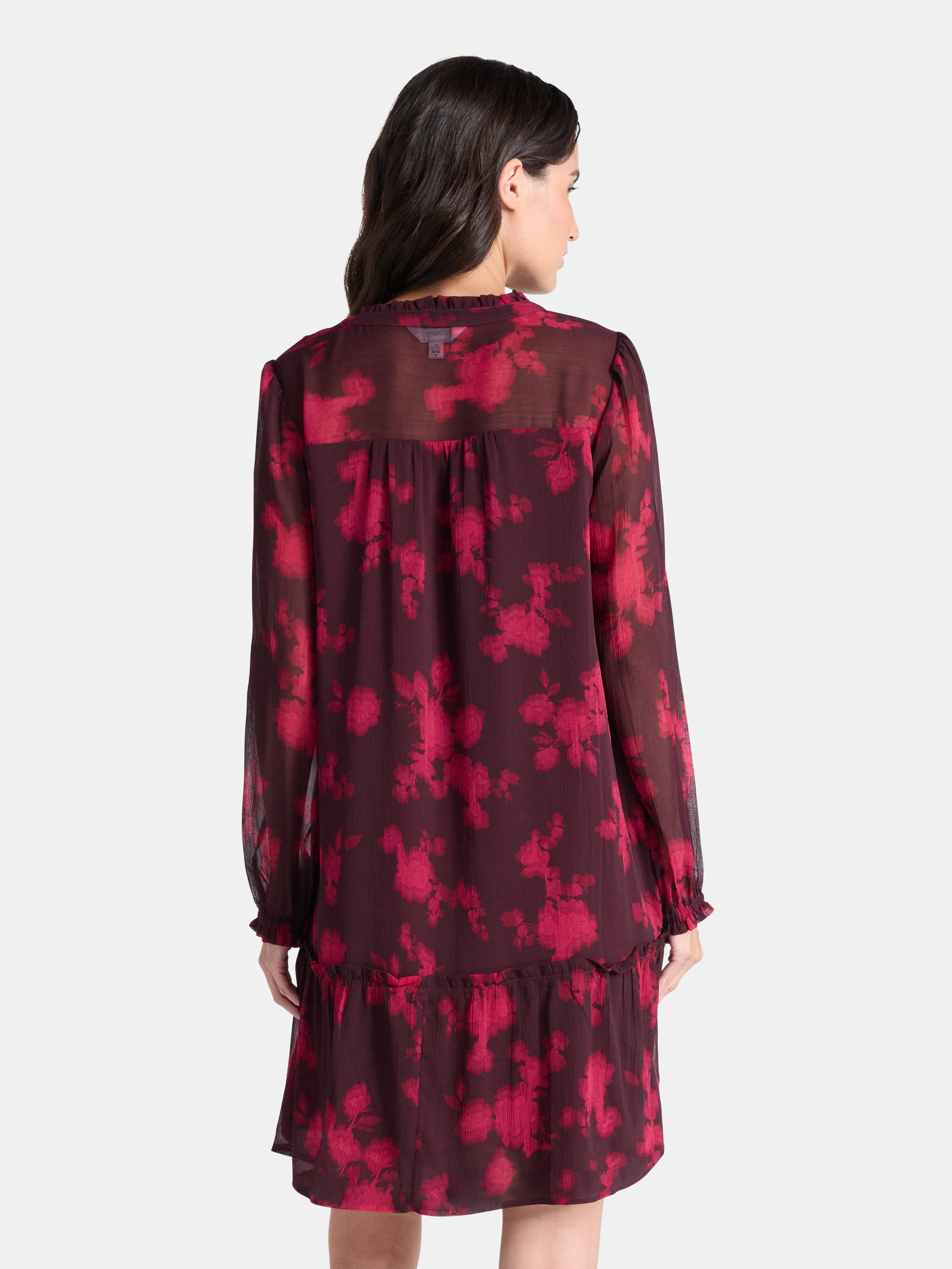 Time and Tru Women's Pintuck Yoke Dress with Long Sleeves, Sizes XS-XXXL