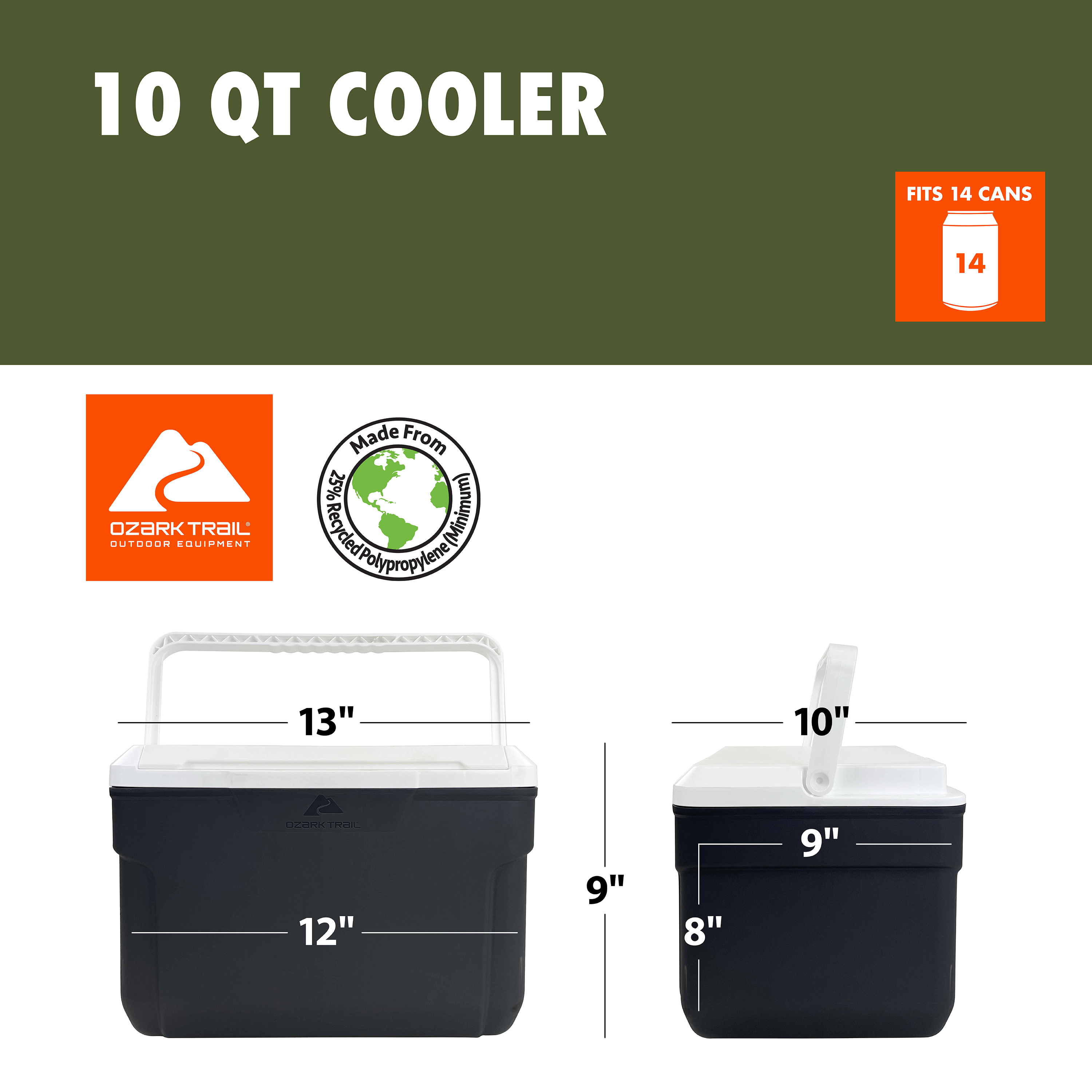 Enfriador de Lado Duro de 10 cuartos para 14 Latas, Gris 7