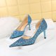 thumbnail image 2 of Zapatos de novia de tacón alto ajustados, de estilo clásico y sexy para discoteca, con punta hueca y lentejuelas brillantes, para boda, 2 of 5