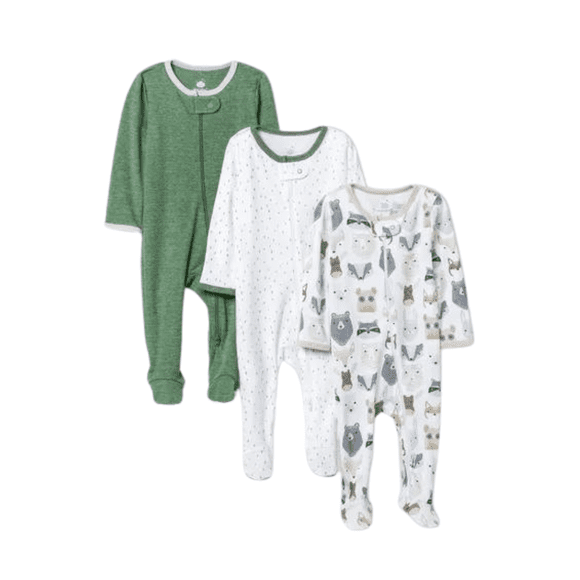 Ropa Mameluco Bebe 3 Meses Set 3pz Verde Oliva/blanco