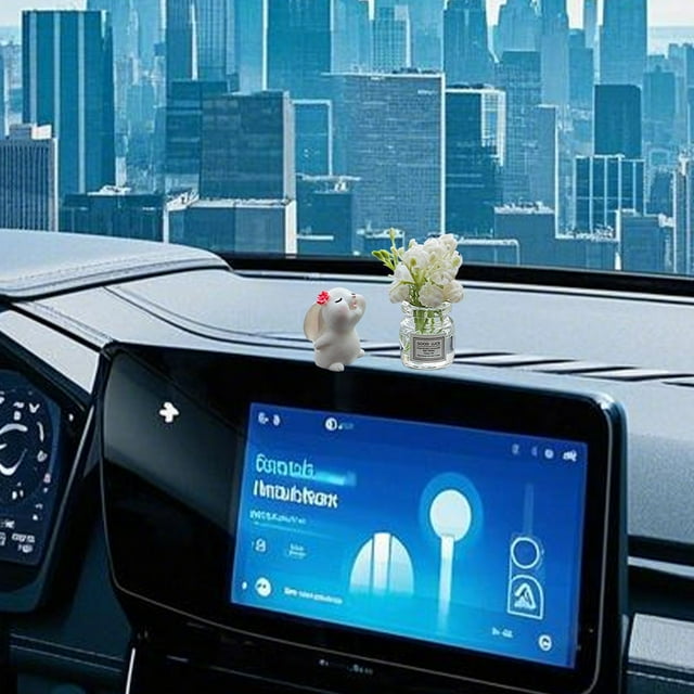 Cute Mini Rabbit And Peach Vase Set Car Rearview Decoration Interesting Decoration Cute Car Interior Ladies' Ambient Lighting Automotive Consoles & Organizers Dome Light Interior Lights Interior Care