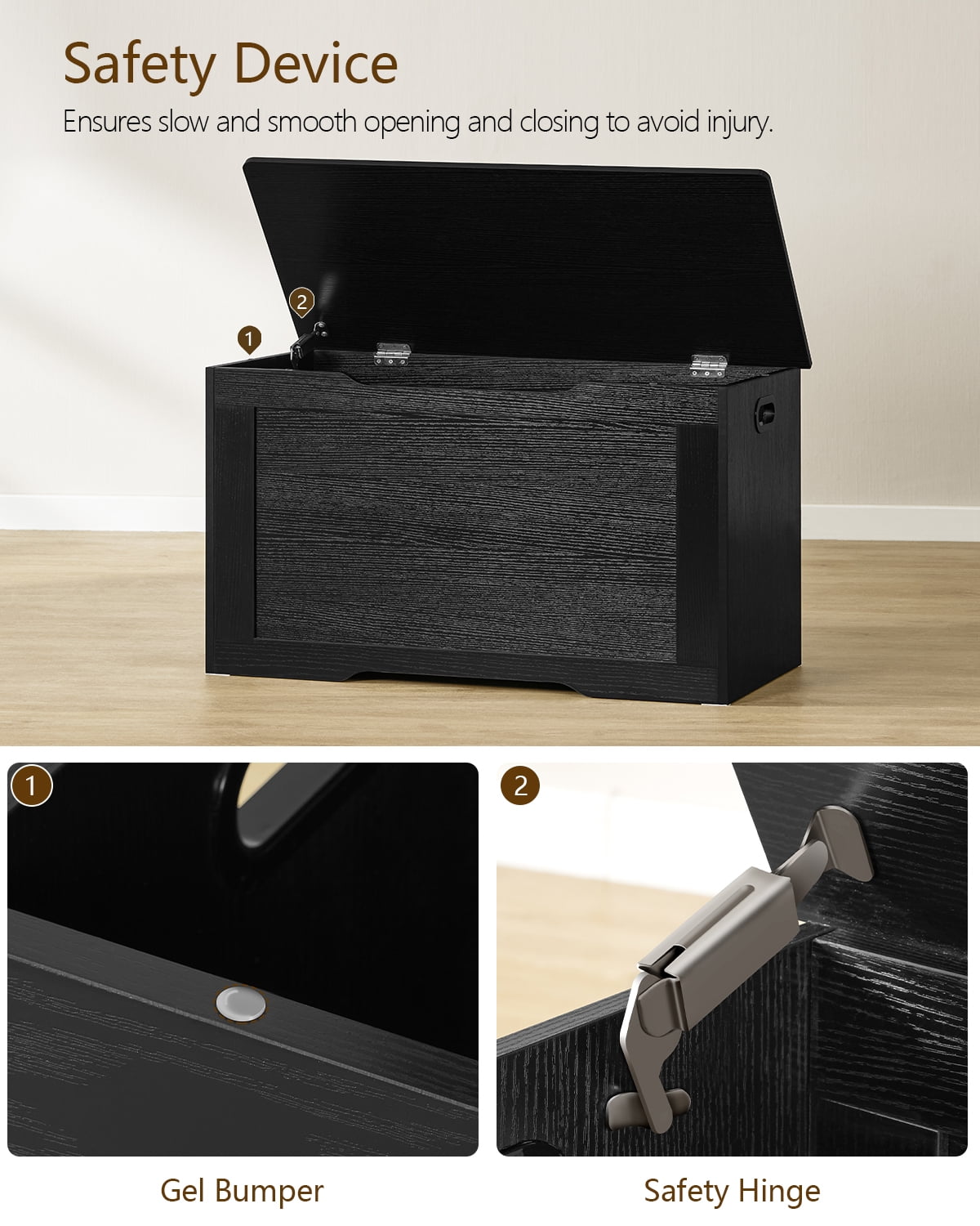 TEENFON Storage Bench, 29” Retro Wooden Storage Chest with U-Shaped Cut-Out Pull, Safety Hinge, Easy Assembly for Toy Box Organizer