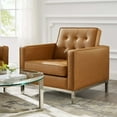 thumbnail image 2 of Contemporary Modern Urban Designer Living Room Lounge Club Lobby Accent Side Chair Armchair, Faux Vinyl Leather, Tan Brown, 2 of 5