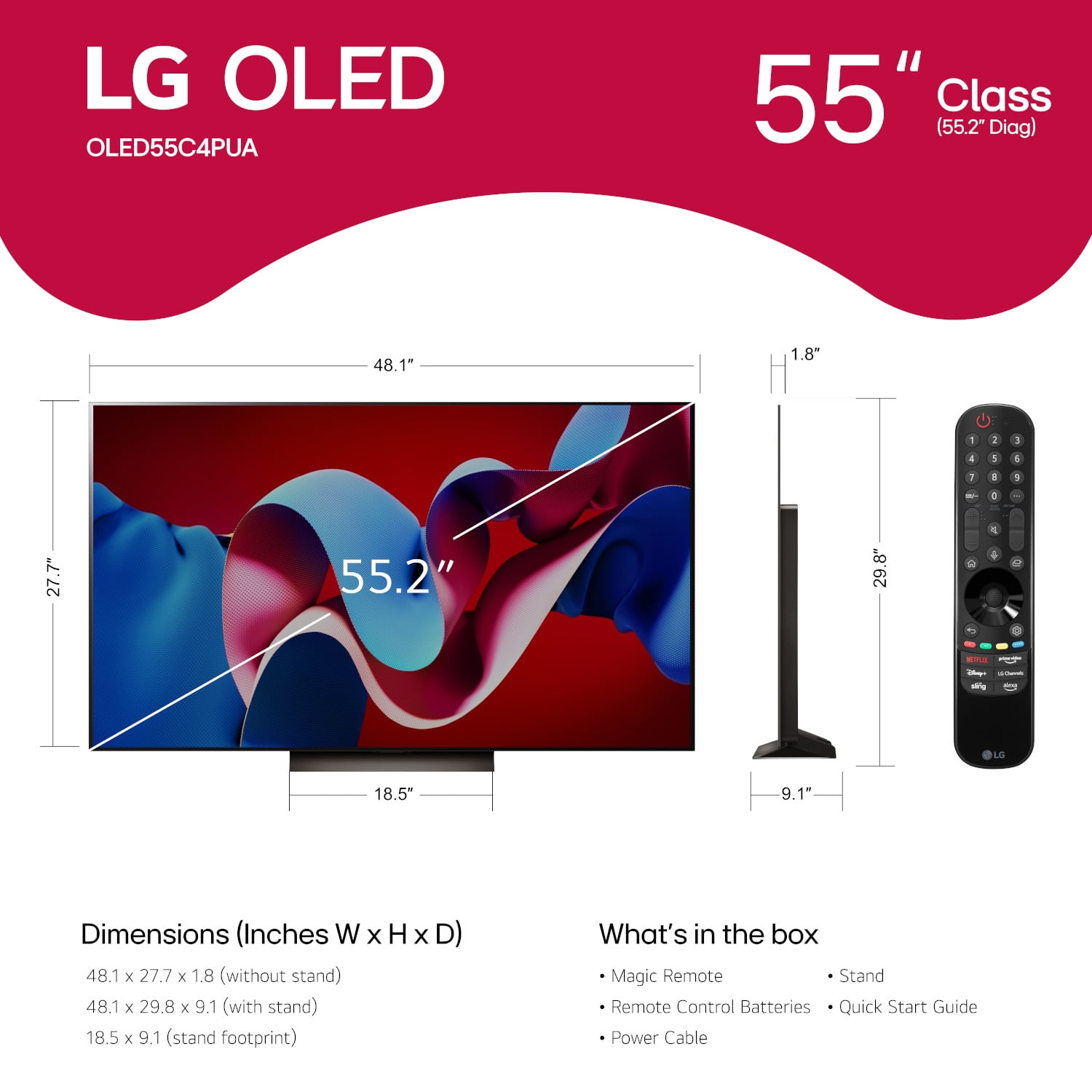 LG 55" Class 4K UHD OLED Web OS Smart TV with Dolby Vision C4 Series - OLED55C4PUA