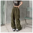 thumbnail image 3 of Pantalones de diseño con estilo de calle para mujer, holgados, rectos, de pierna ancha, con bolsillos grandes, informales, estilo retro, con tobillos atados a la moda, 3 of 6