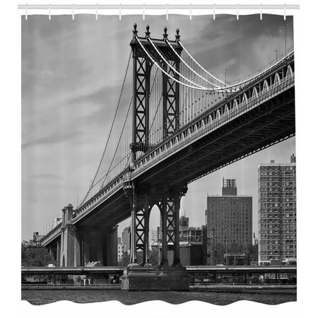 New York Shower Curtain, Bridge of NYC Vintage East Hudson River Image USA Travel Top Place City Photo Art Print, Fabric Bathroom Set with Hooks, Grey, by (Best Place To Print Photos)