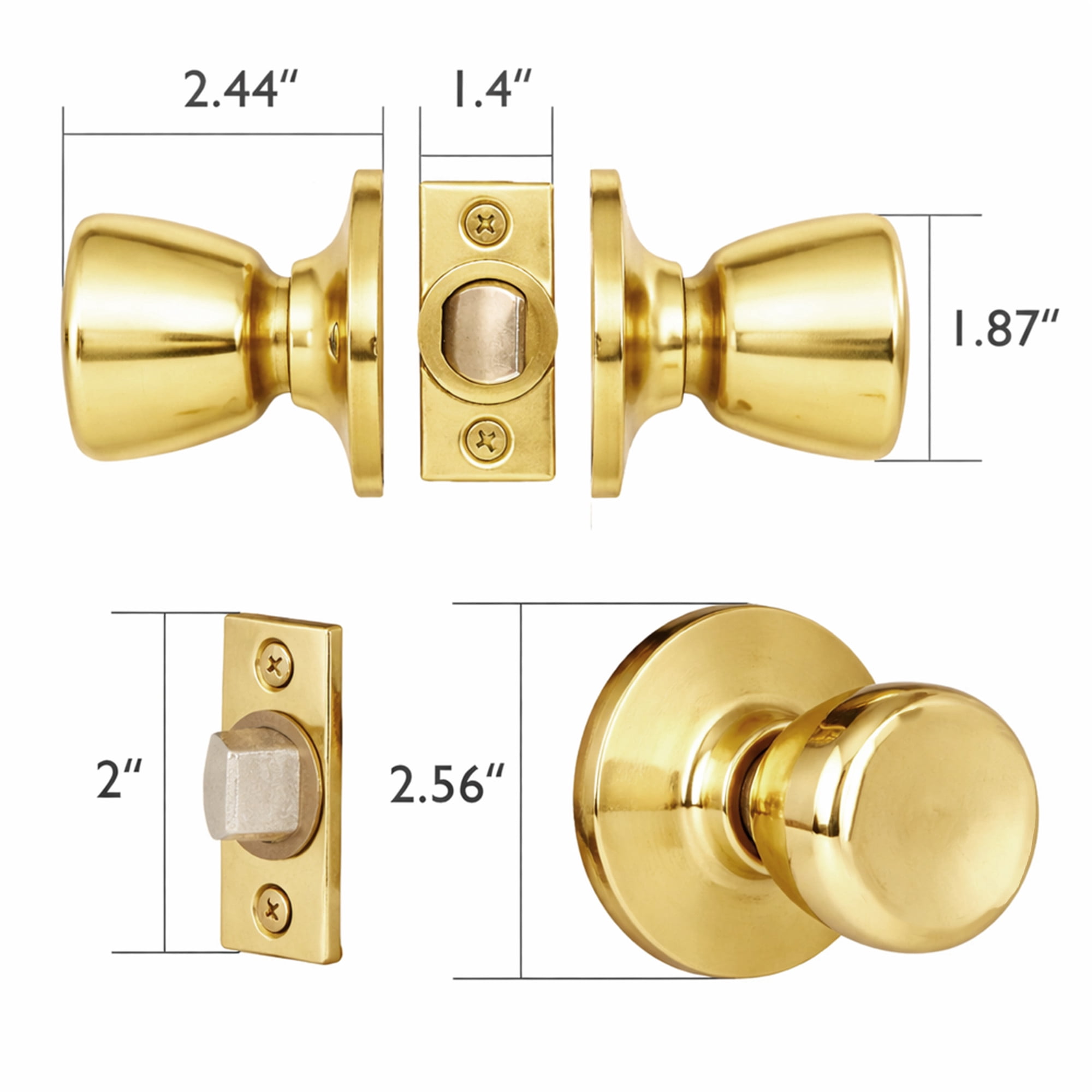 Polished Brass Passage Door Knob, Hall and Closet, 6-Way Universal Fit