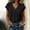 01 Black, variant on Women Summer V Neck Flutter Sleeve Blouse Solid Color Chiffon Top Crinkle Texture Ruffle Cap Sleeves Loose Fit Flowy Shirt for Office Daily