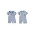 thumbnail image 2 of Cenuakty Baby Boy 4th of July Romper 0-18M  American Flag Embroidered Striped Short Sleeve Half Button-up Collared Bodysuit, 2 of 9