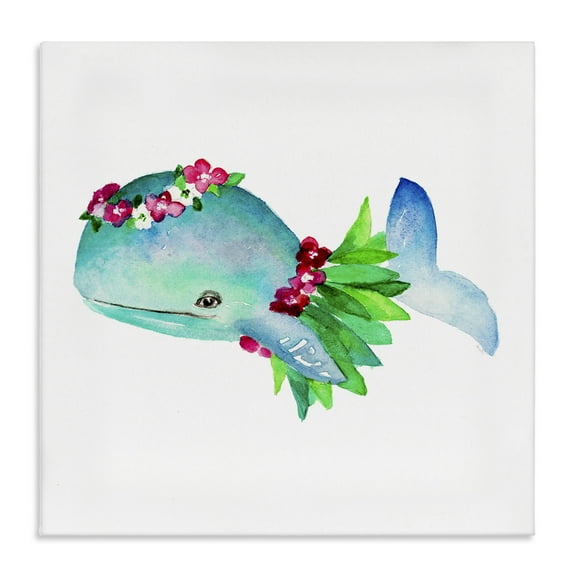 Stupell Industries Hula Skirt Whale Novelty Painting Gallery Wrapped Canvas Art Print Wall Art, 17 x 17