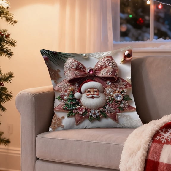 Christmas Pillow Covers 17.7x17.7 Inches Bow Decorative Pillow Cover Holiday Cases for Sofa Couch Bed Living Room Decor Festive Seasonal Home Accents Throw Pillow Covers Clearance